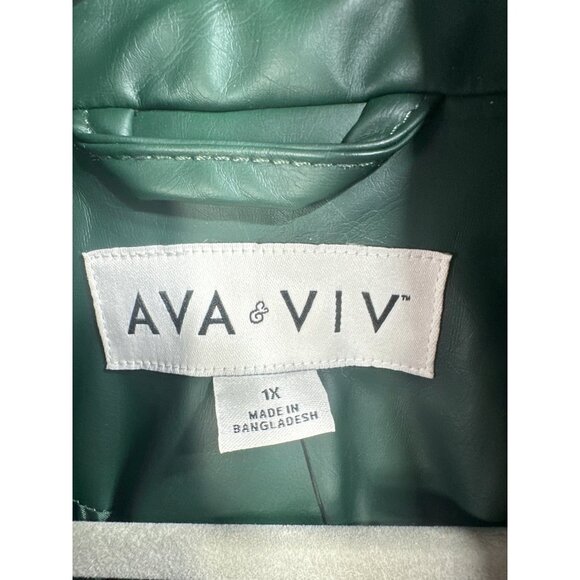 NWT Ava & Viv Womens Green Faux Leather Jacket 1X Asymmetrical Zip - Picture 4 of 6